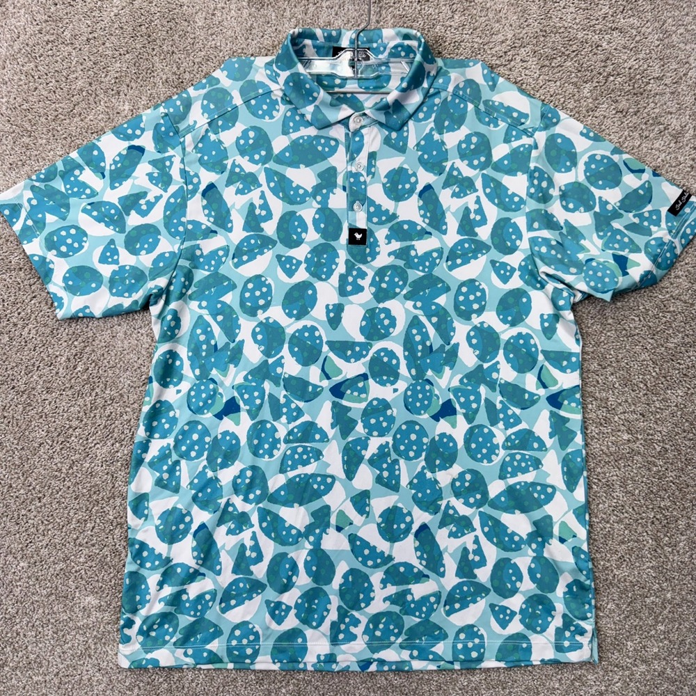 Bad Birdie Polo Shirt Mens XL Performance Teal Blue Abstract Geometric EUC